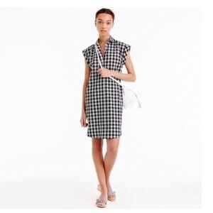 J. Crew Womens Gingham XS Black White Check 100% Cotton Shirt Dress Pockets Cute